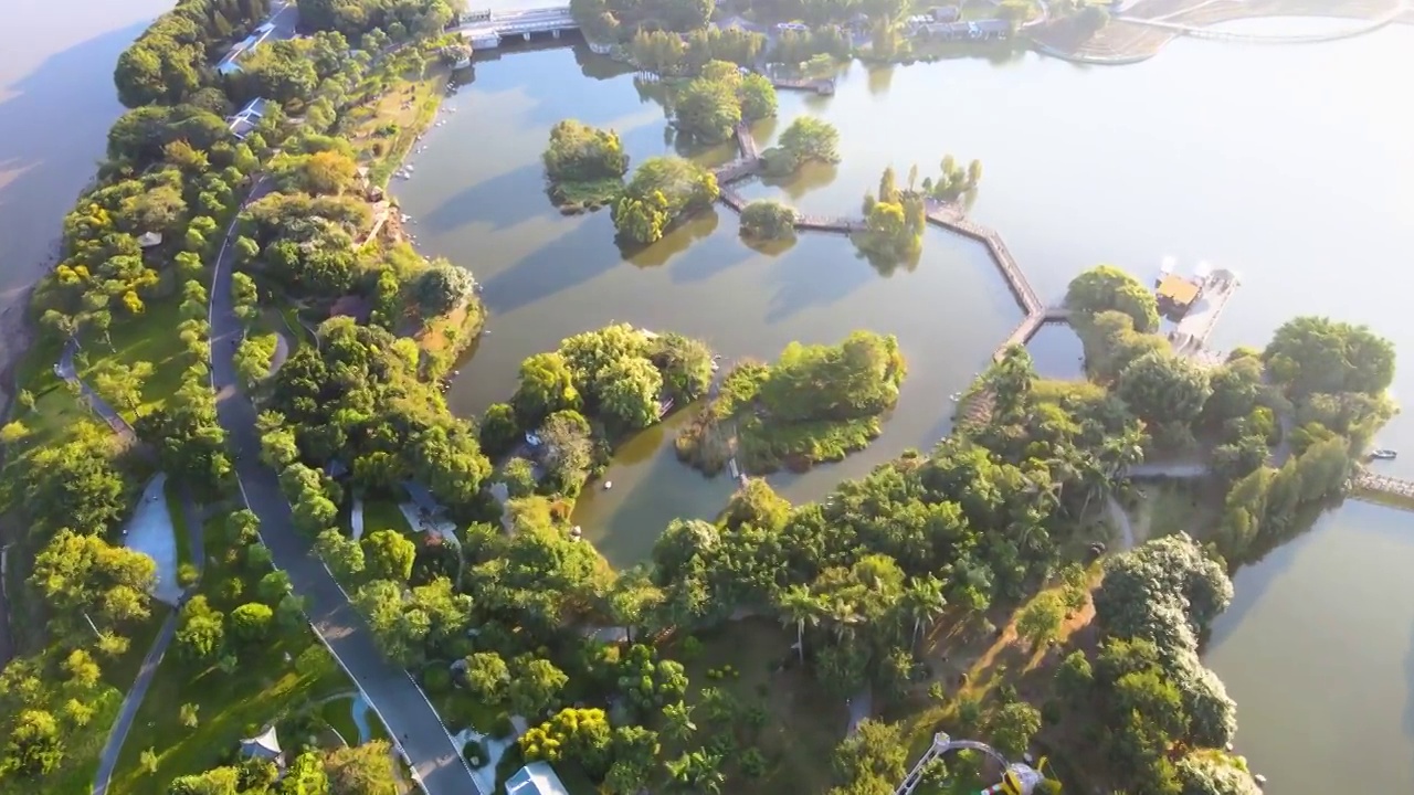 航拍广州海珠湖海珠湿地生态都市风光视频素材