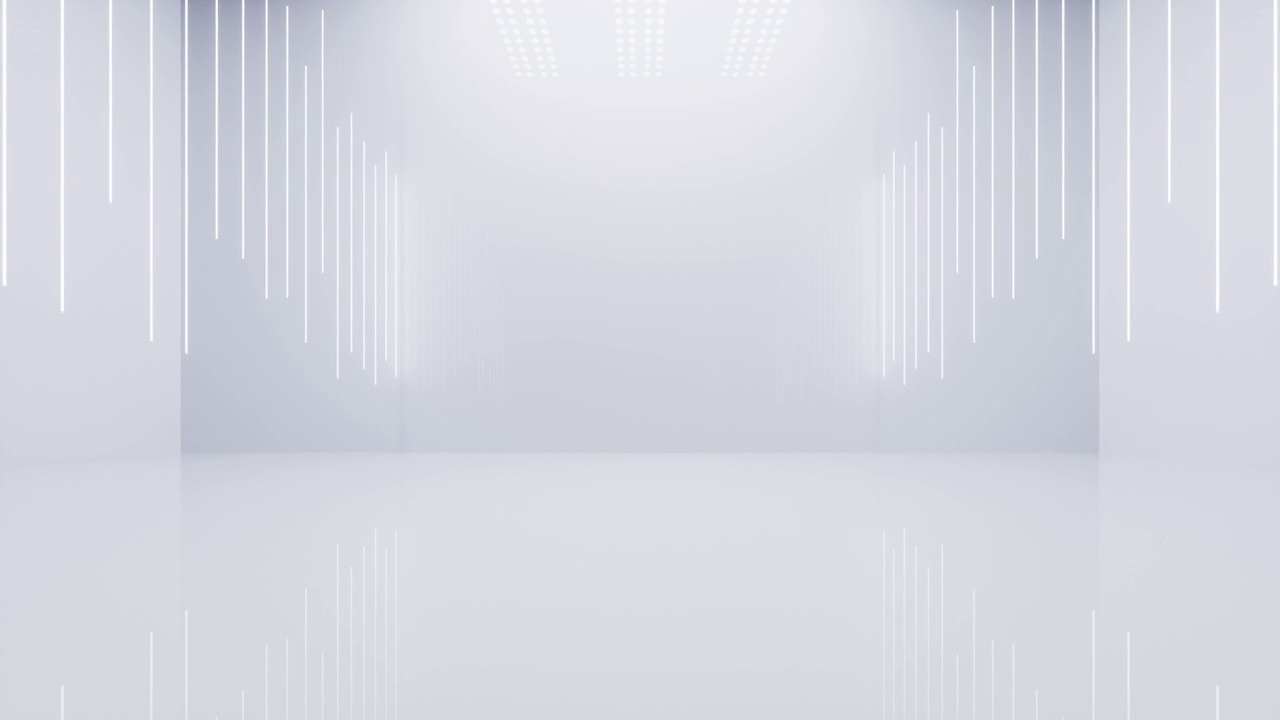 白色空房间与发光线条3D渲染视频素材