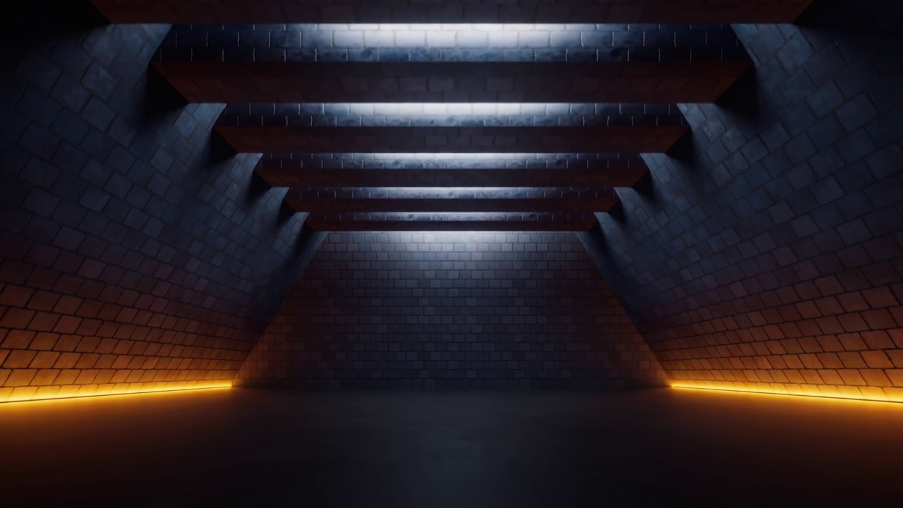 黑暗砖砌室内空间3D渲染视频素材