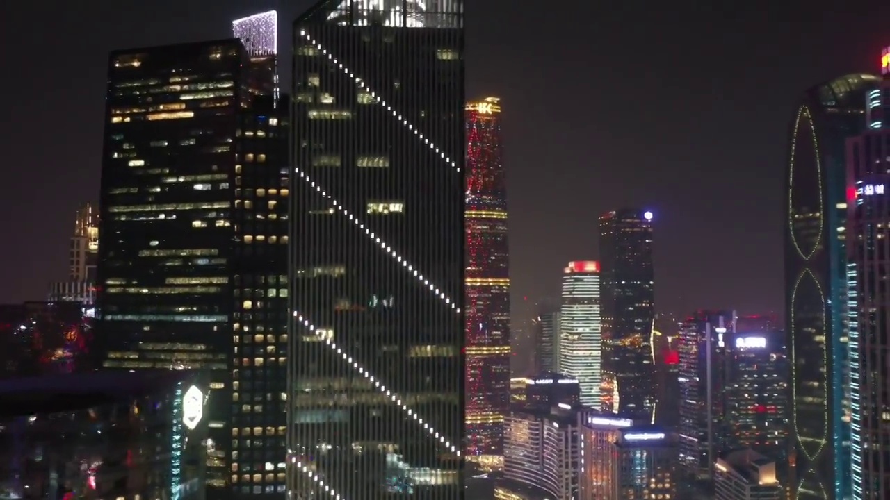 航拍广州城市风光建筑楼宇灯光夜景视频素材