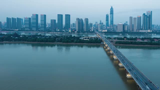 长沙橘子洲大桥湘江建筑群全景延时视频素材