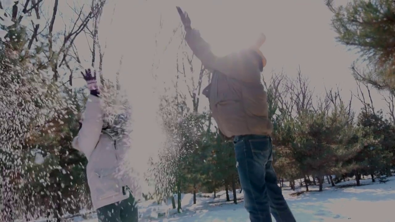 幸福情侣在雪地里玩耍视频下载