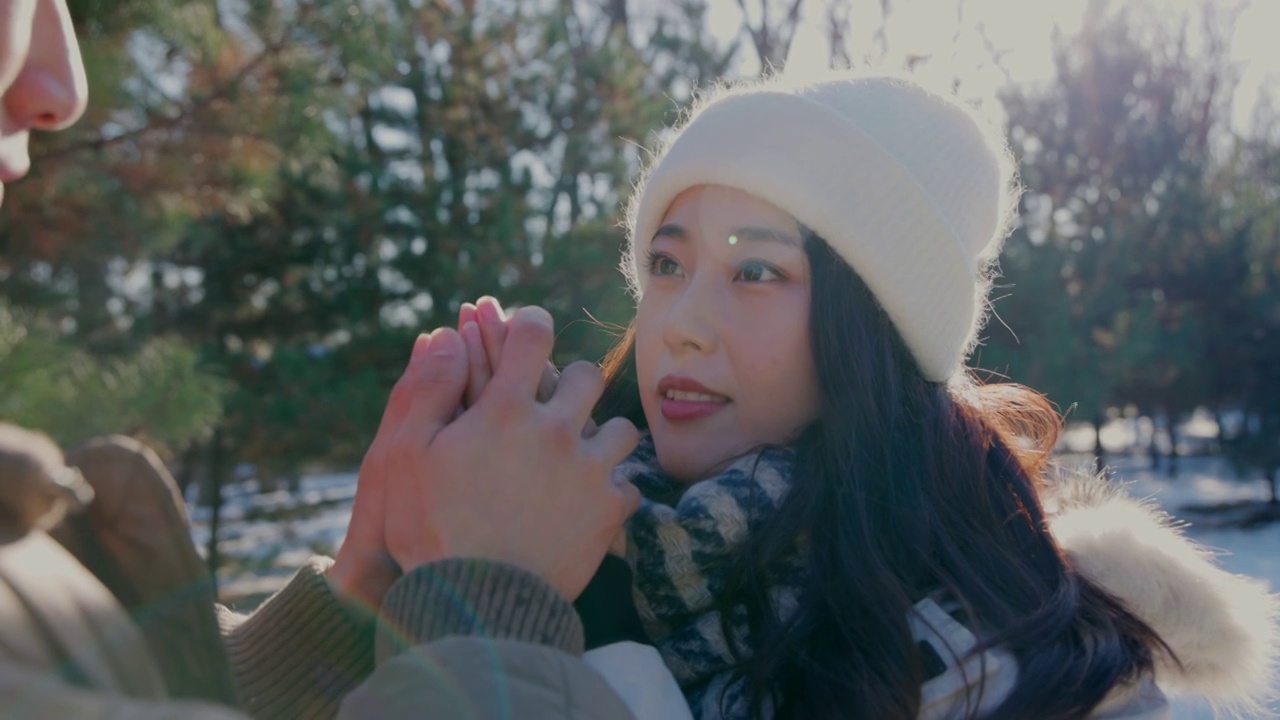 雪地里的幸福青年情侣视频素材