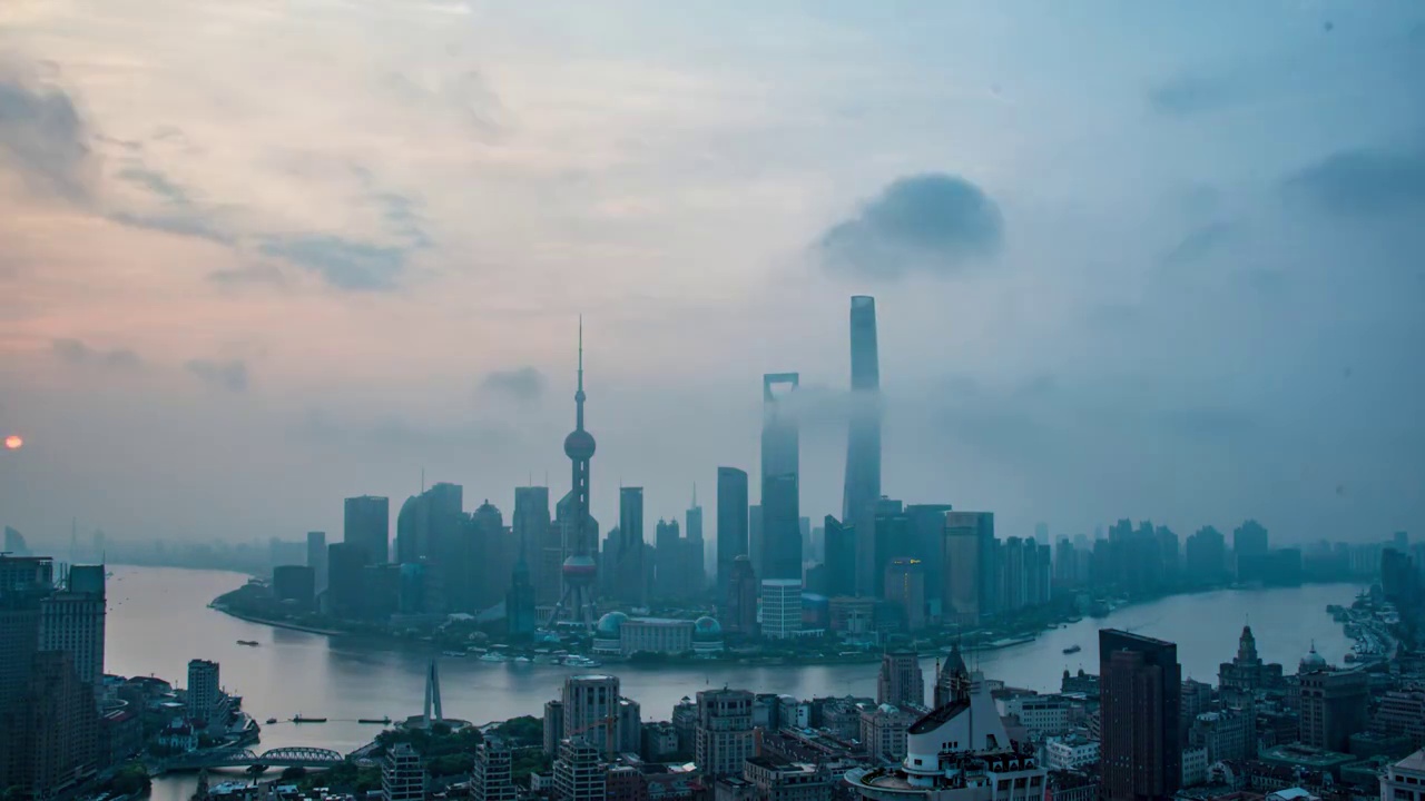 上海外滩陆家嘴日出城市建筑夜景视频素材