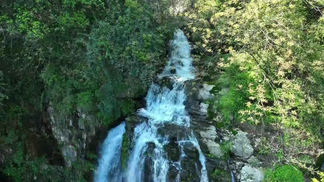 瀑布 自然 风光 流水 水 森林 峡谷 山谷 岩石 宁静 地理 自驾游 旅游 目的地视频素材