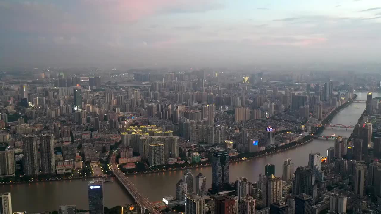 广州城市航拍日转夜视频素材