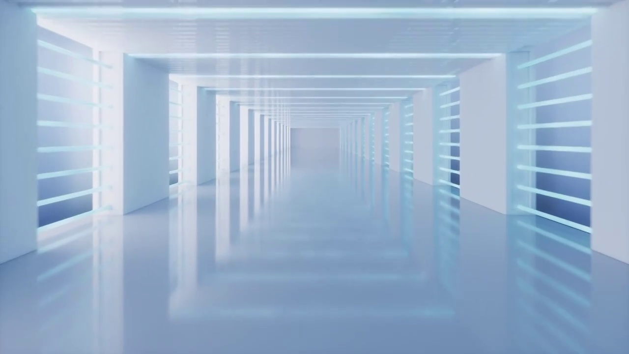 白色室内未来感隧道3D渲染视频素材