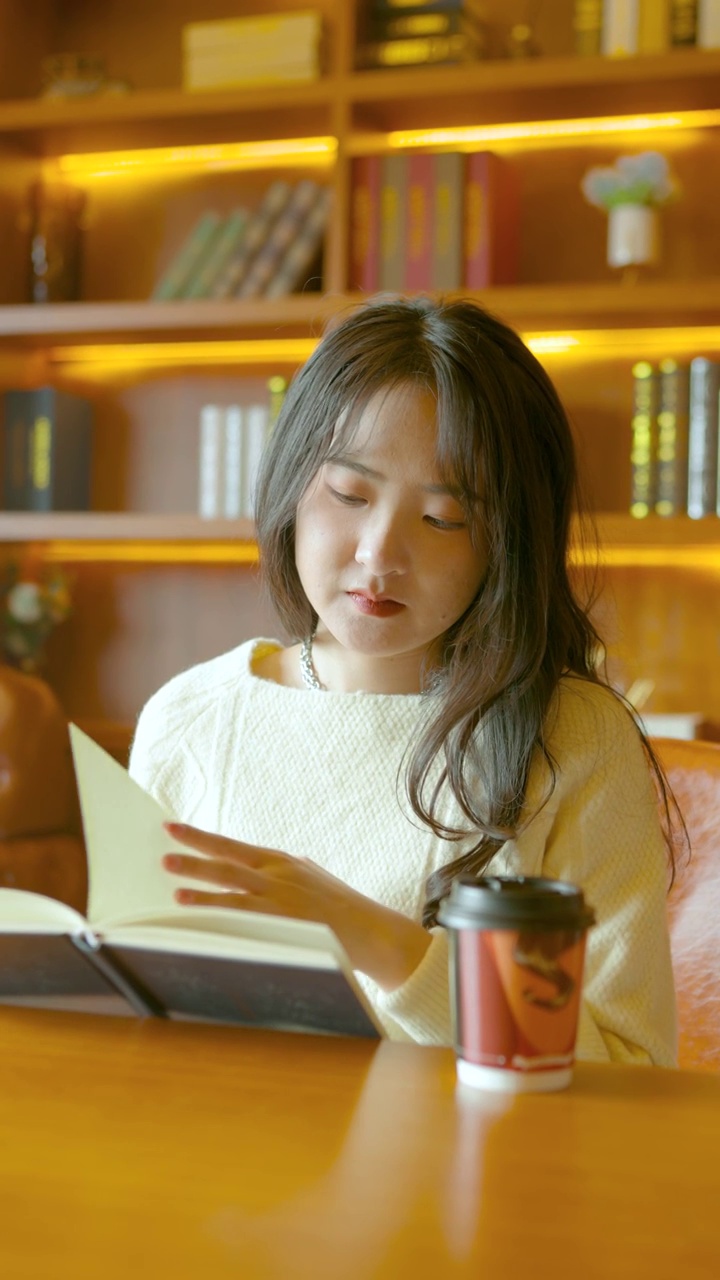 一个中国女性在书房内阅读视频下载