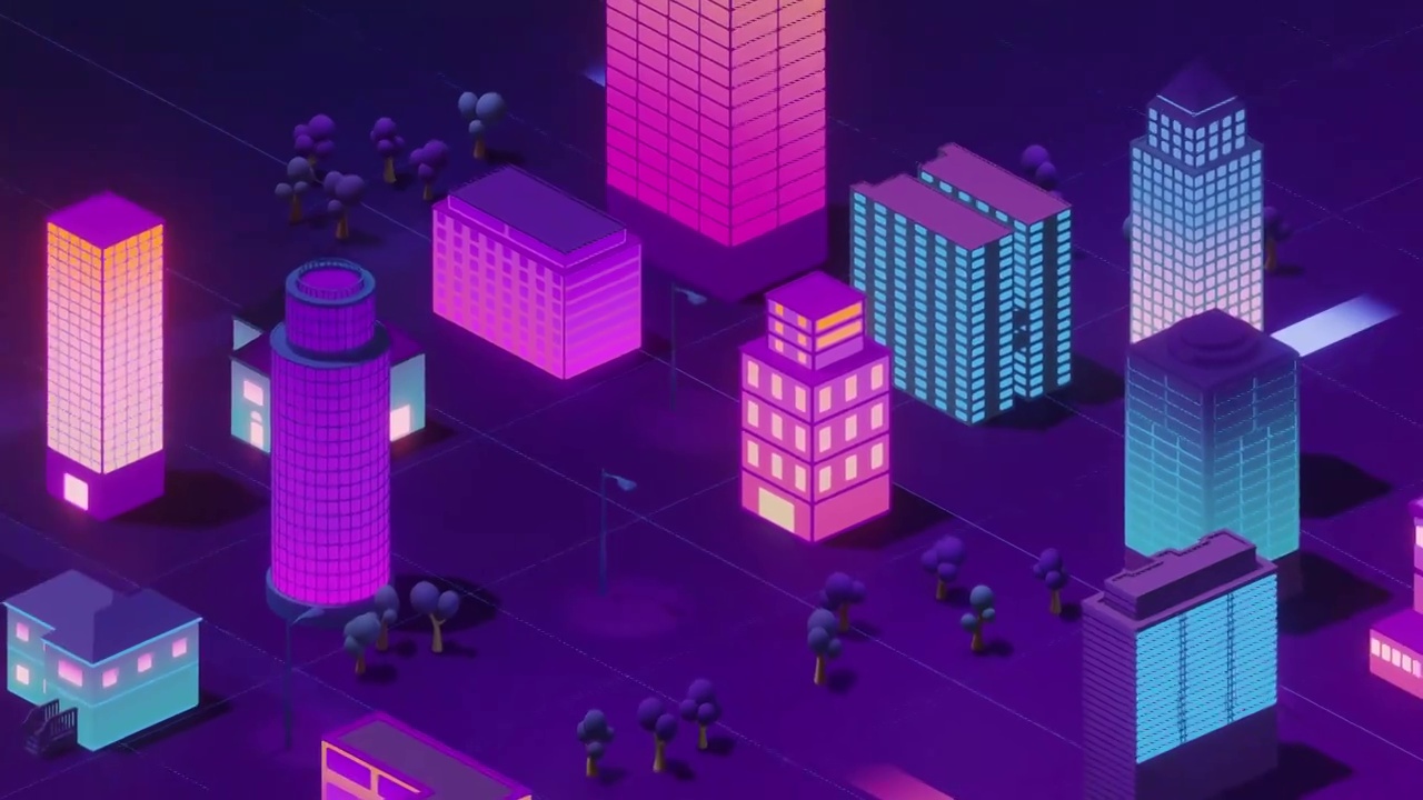 城市夜晚建筑3D渲染视频素材