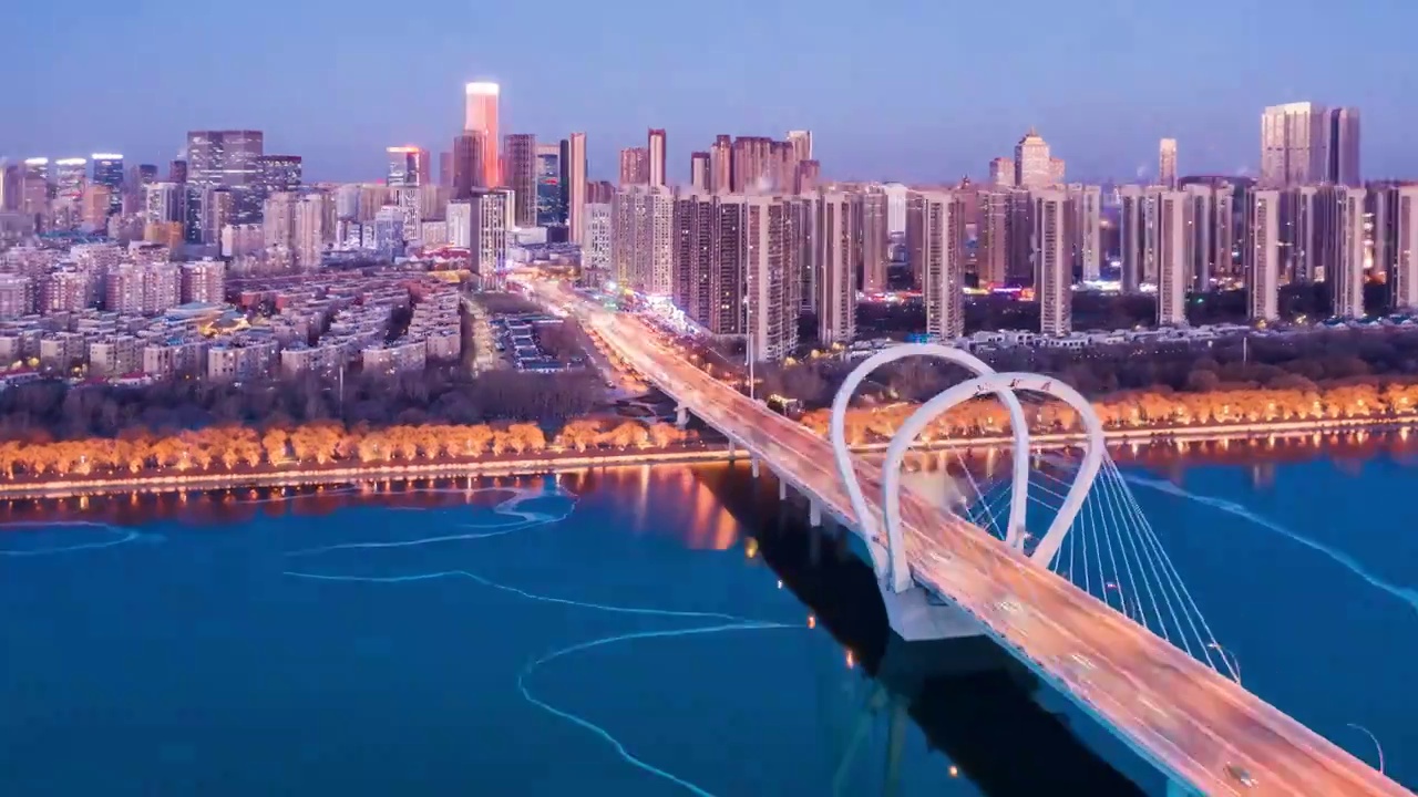 沈阳和平区浑河桥cbd航拍延时素材视频素材