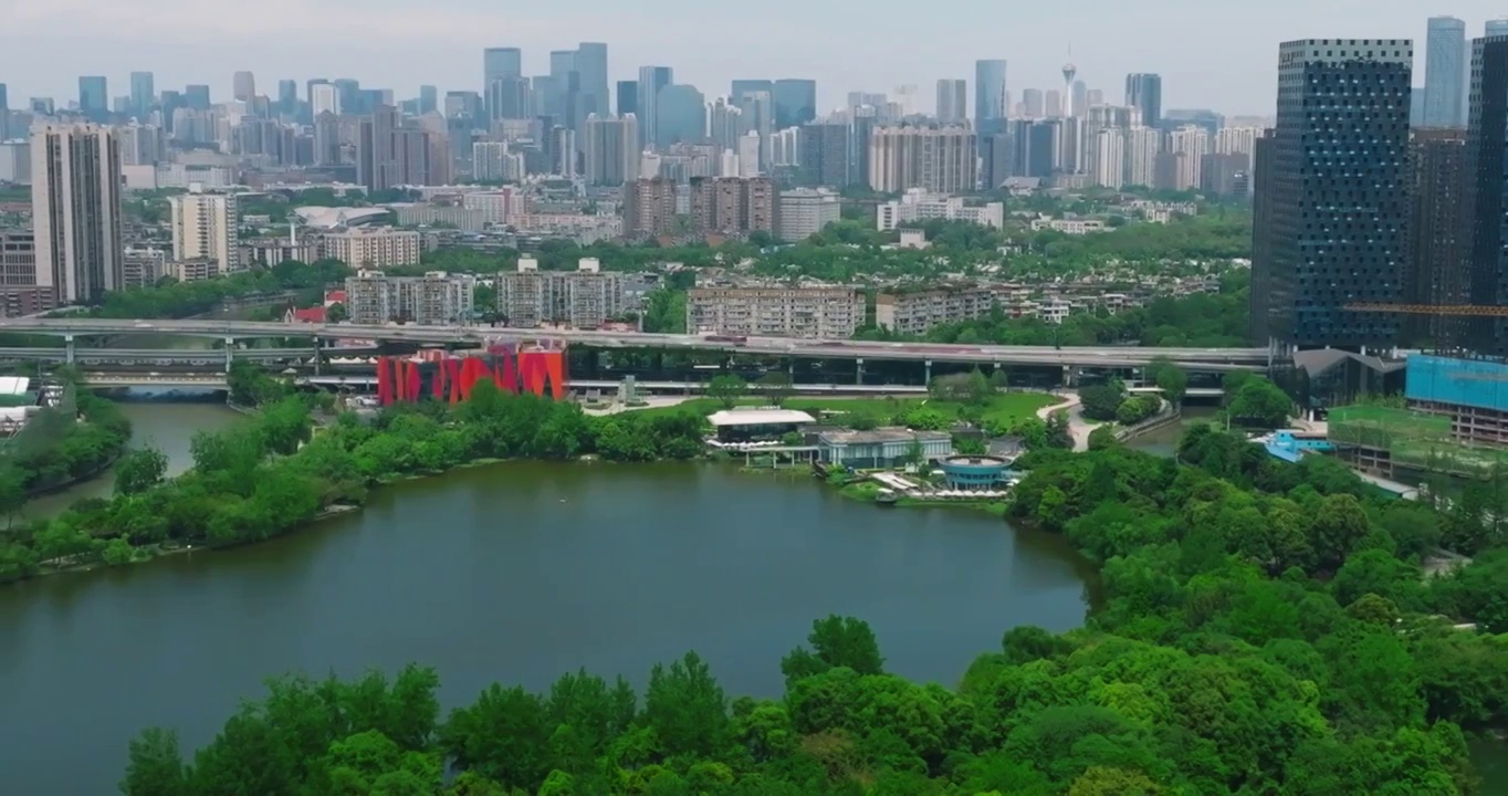 成都东湖公园航拍 公园城市视频素材