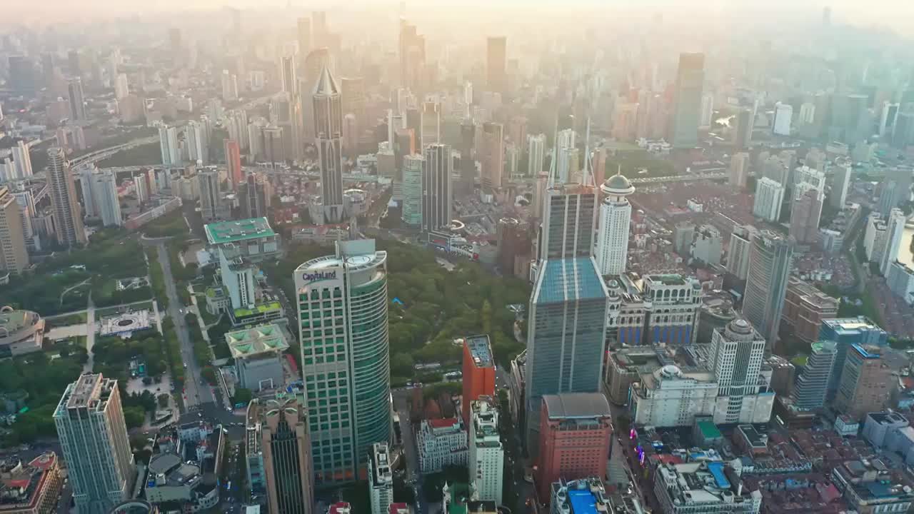 上海 浦西 人民广场 外滩 日落 航拍视频 4K 延时视频素材