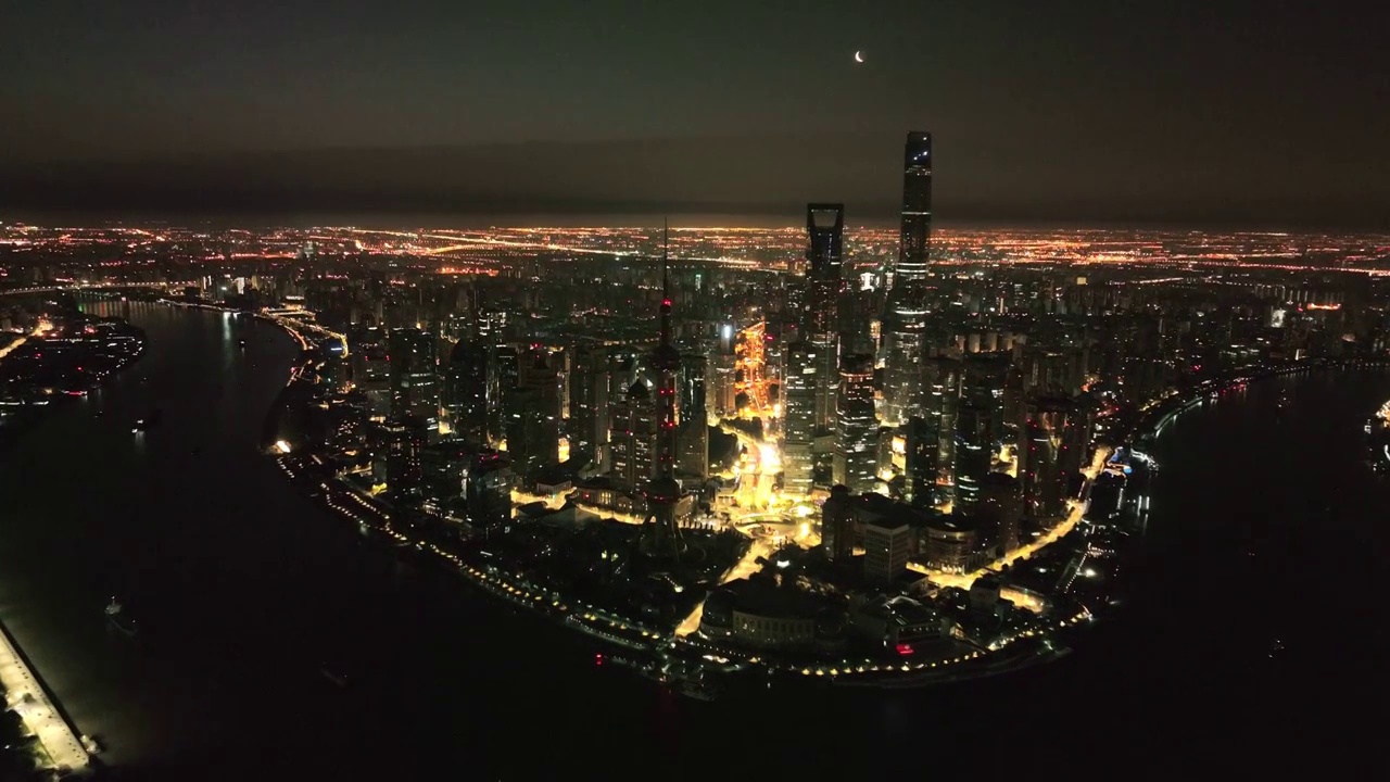 航拍上海陆家嘴金融区夜景4k视频视频素材