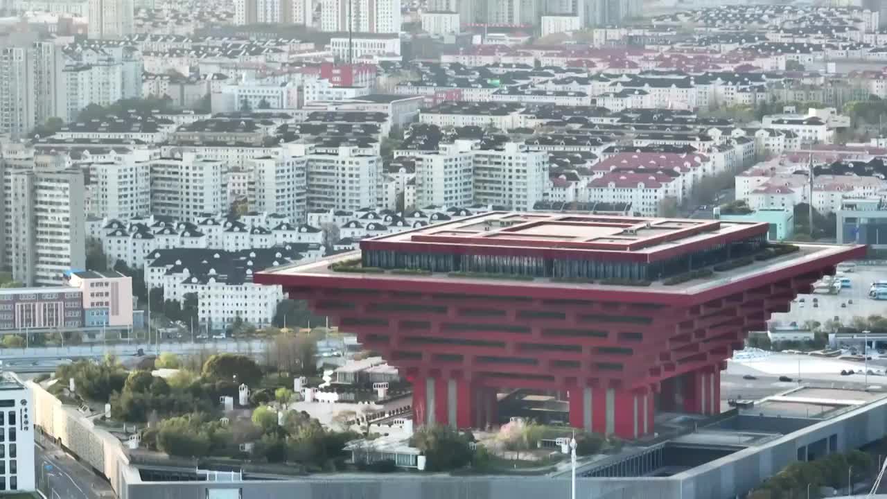 航拍上海中华艺术宫4k视频视频素材