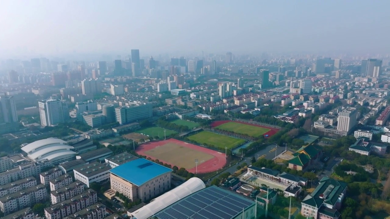 航拍上海校园操场4k视频视频素材