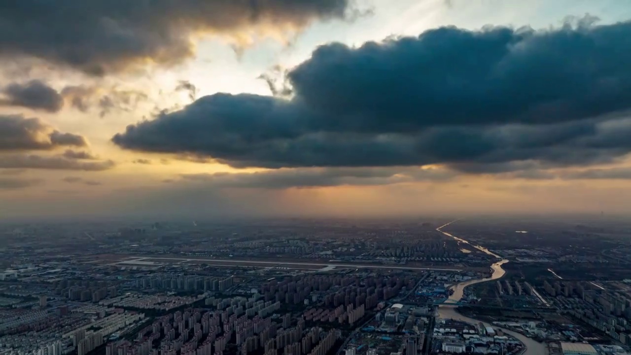 航拍上海城市风光4k延时视频素材