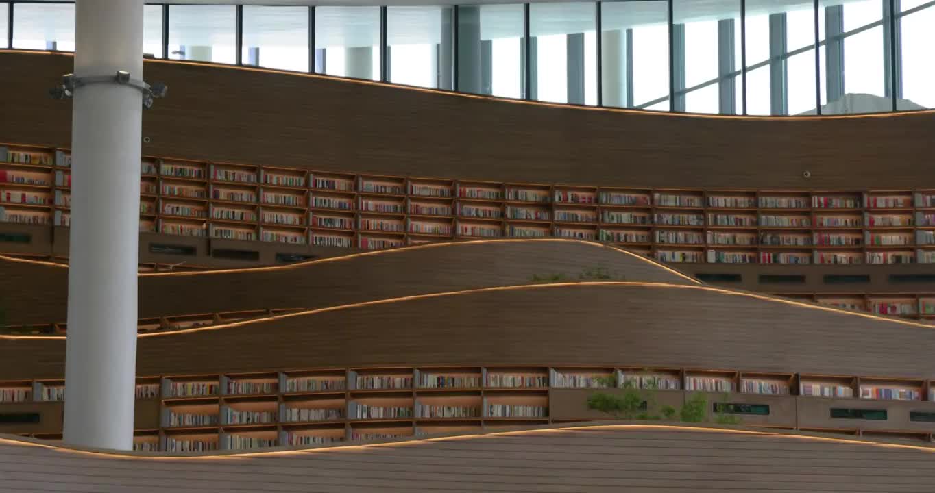 天府人文艺术图书馆内的书架与藏书视频下载