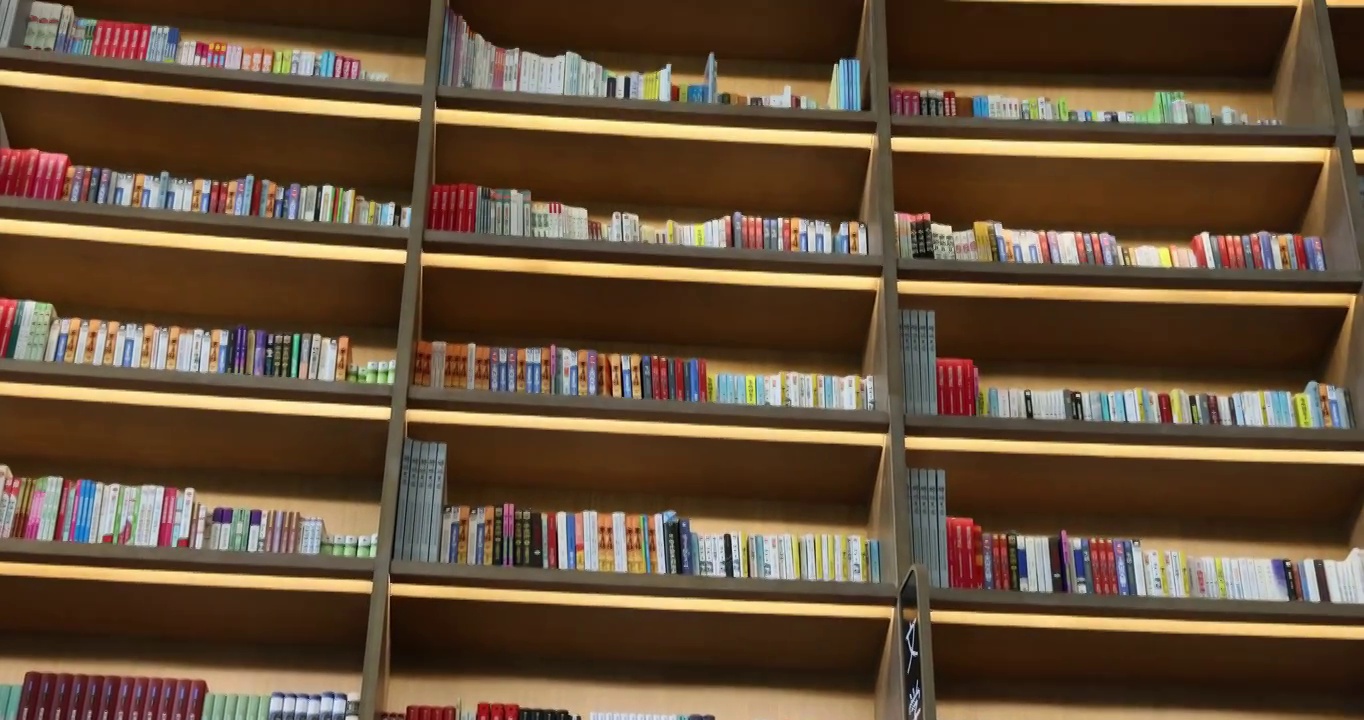 人像学习：小男孩从天府人文艺术图书馆的书架上取书阅读视频下载