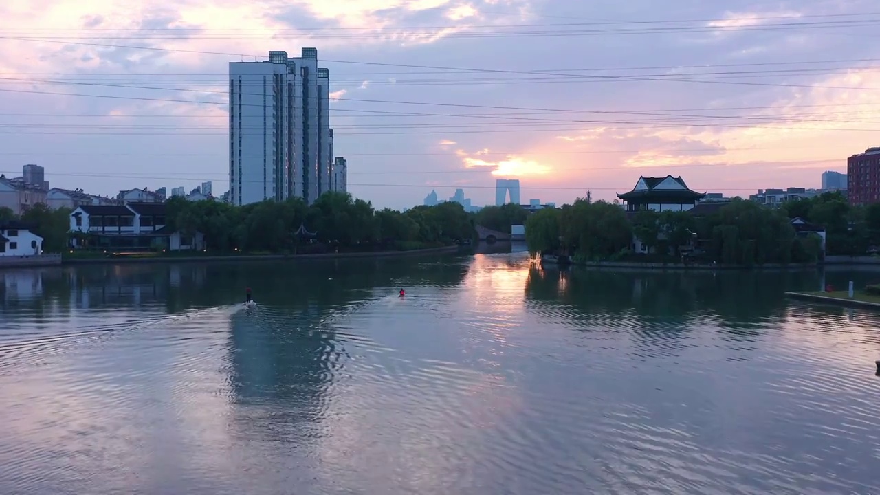 苏州园区斜塘老街日落时分视频素材