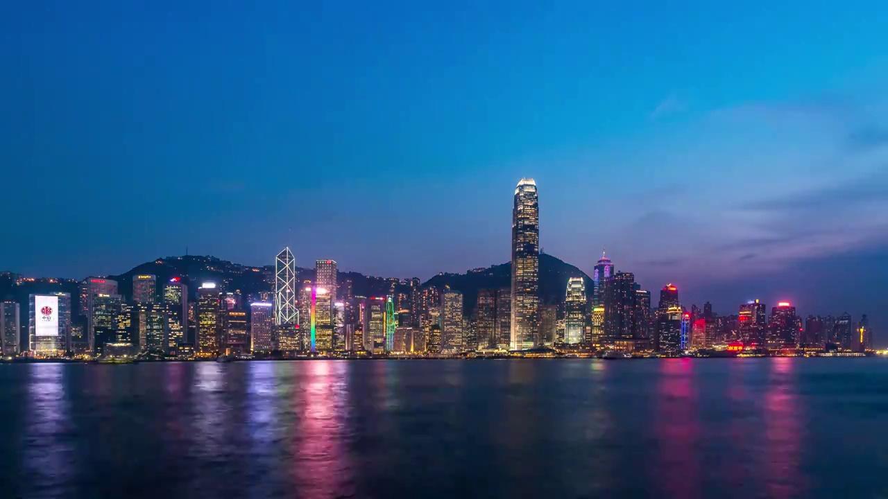 延时拍摄香港维多利亚港的黄昏视频素材