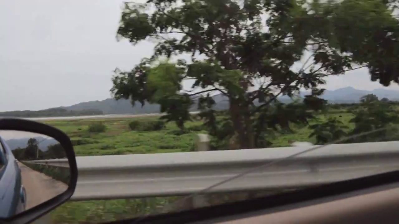 汽车在绿色林道上行驶 运动模糊的画面视频下载
