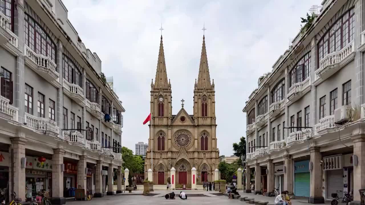 广州圣心大教堂大范围延时视频素材