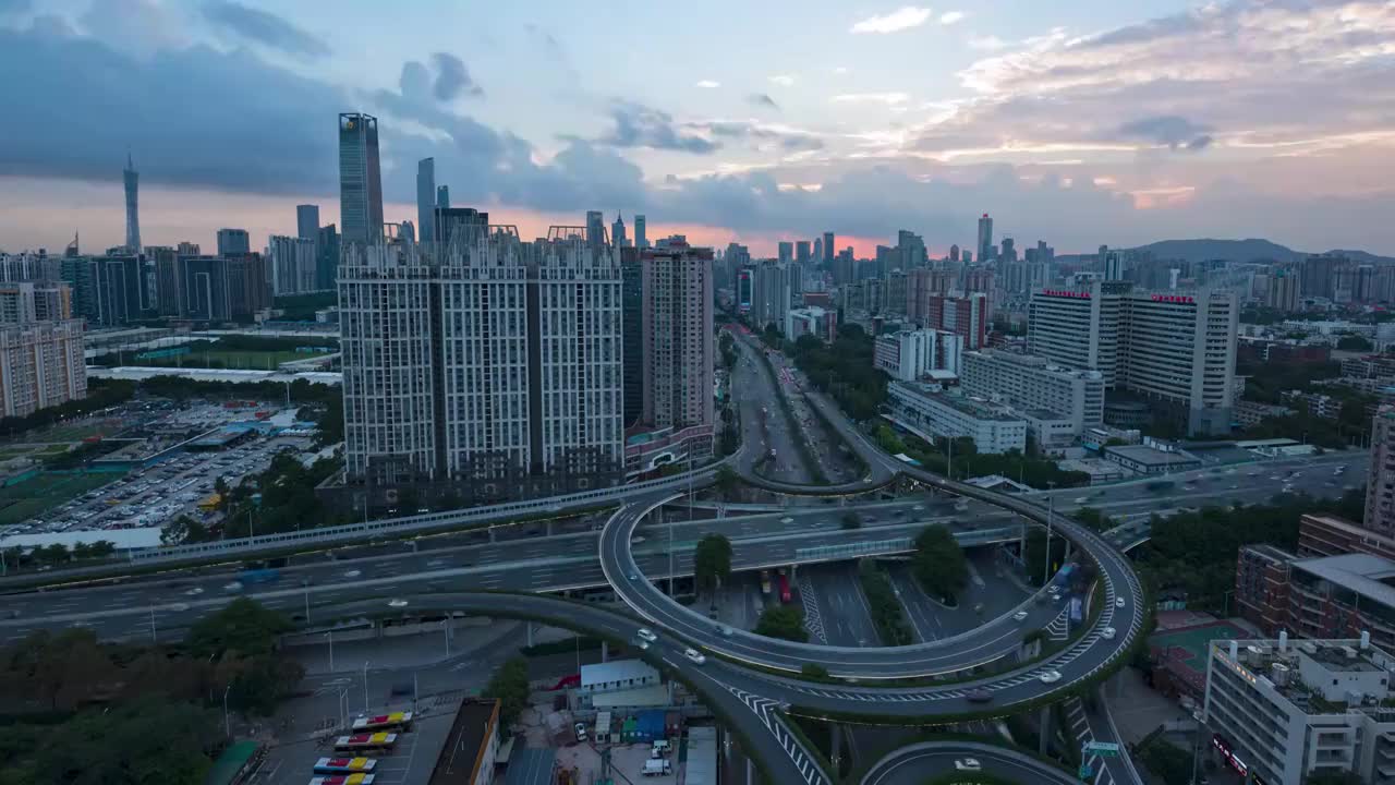 广州珠江新城日转夜延时摄影视频素材
