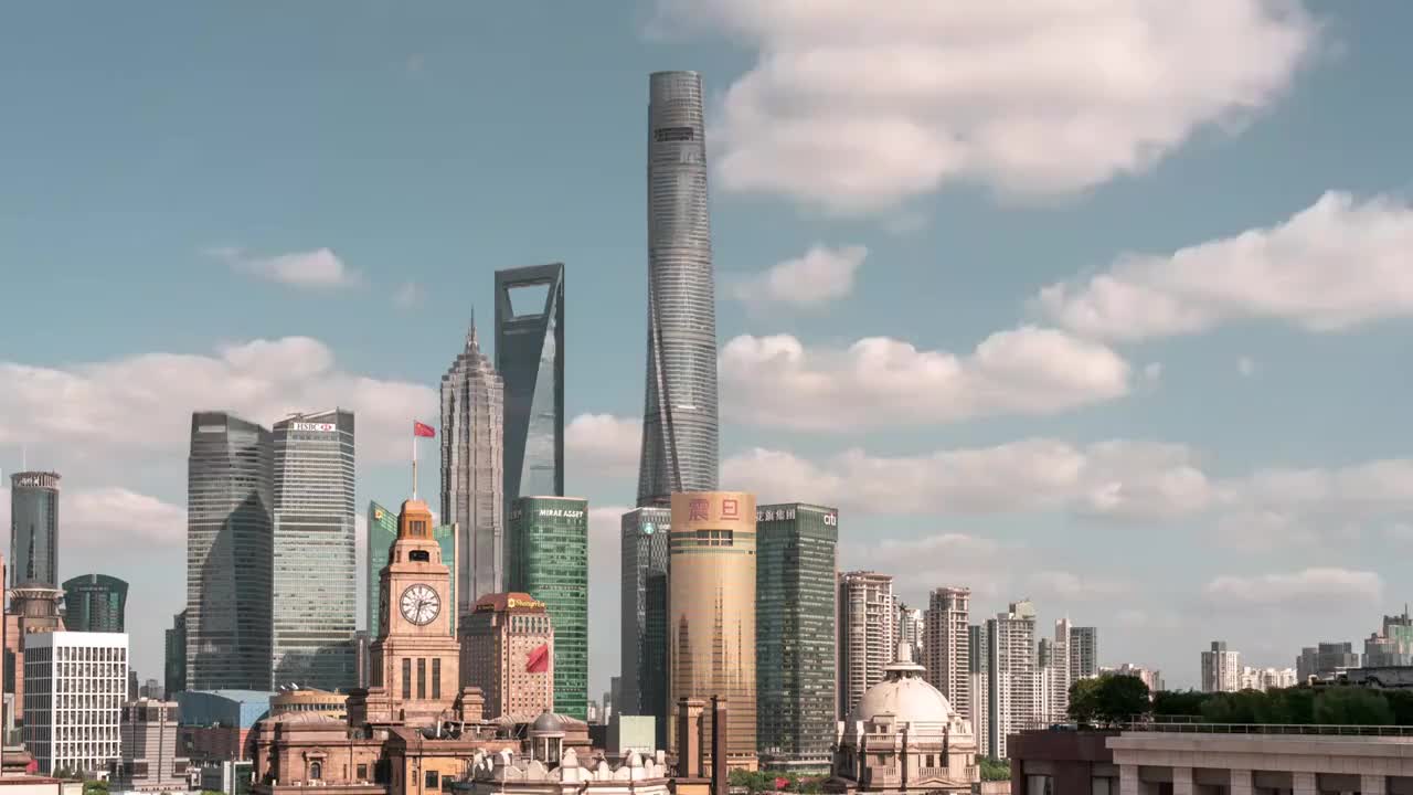 上海浦东外滩风光全景视频下载
