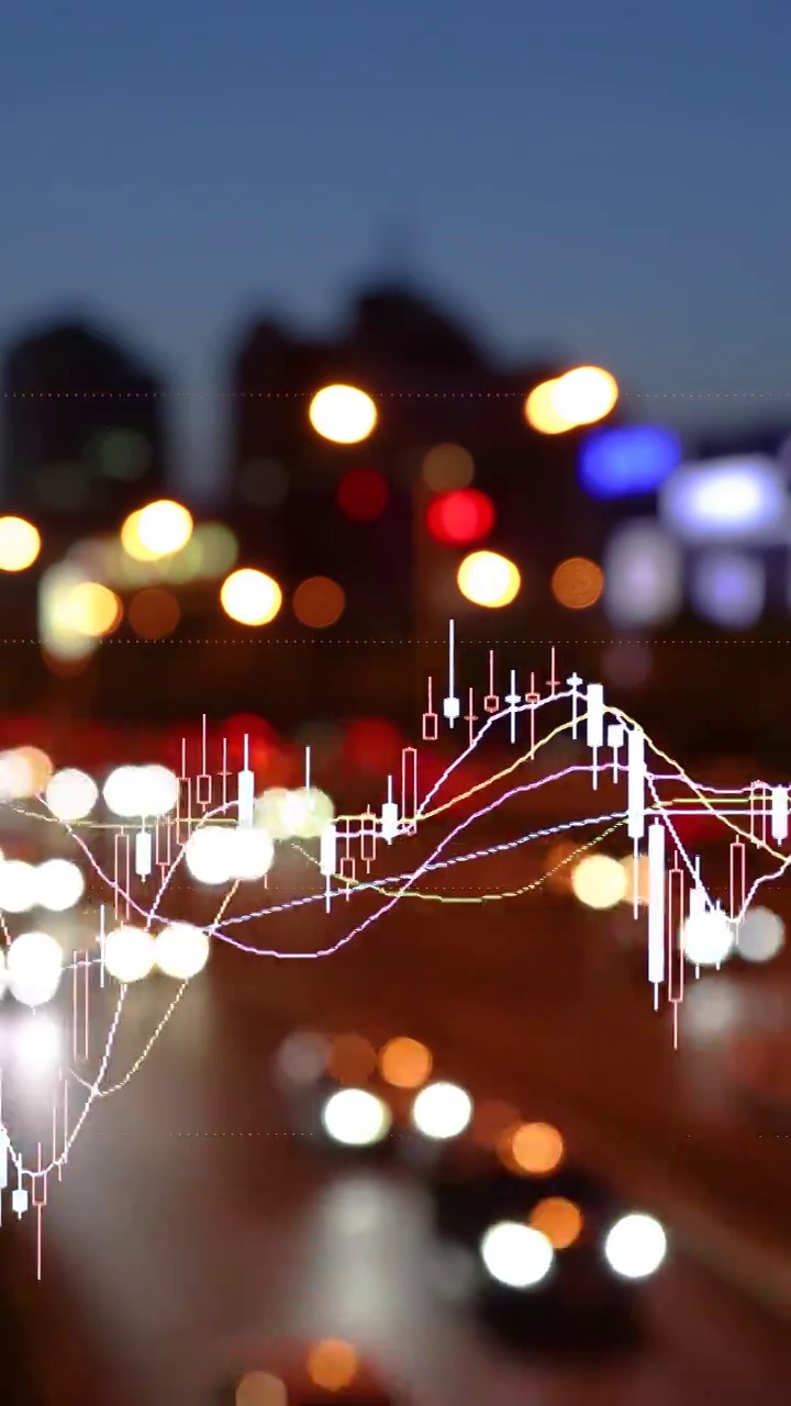 城市经济与股市K线图视频素材
