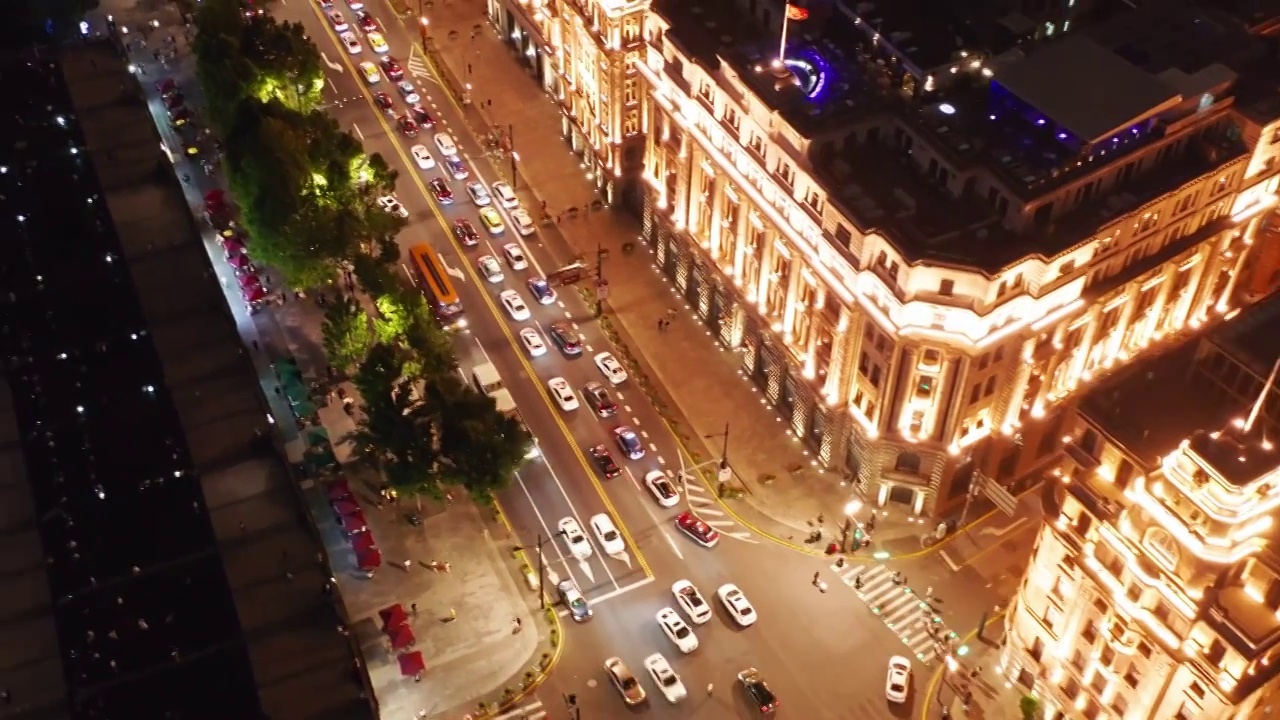 上海 地标 外滩 万国建筑群 俯拍 夜景 航拍视角 4K视频素材