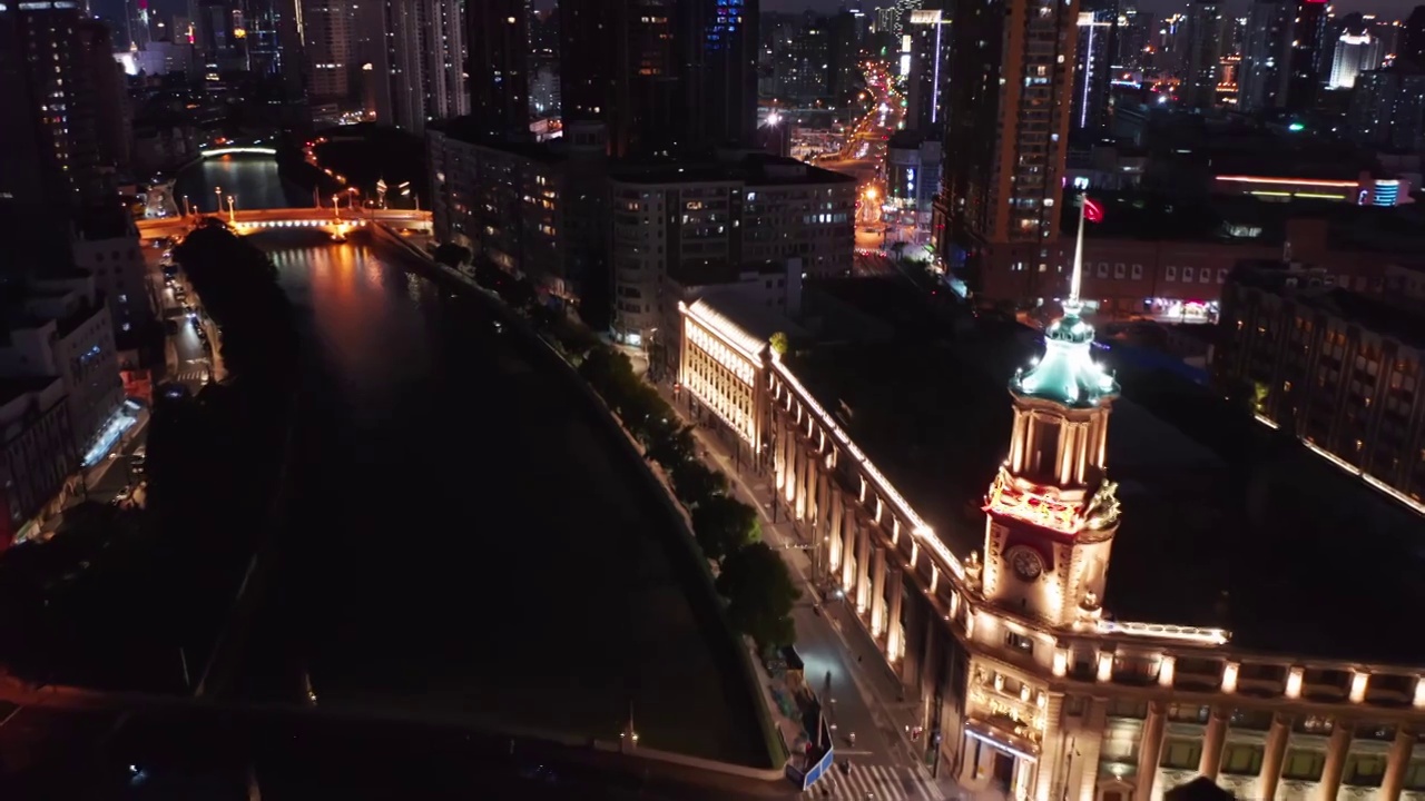 上海 地标 邮政博物馆 乍浦路桥 航拍视角 4K视频素材