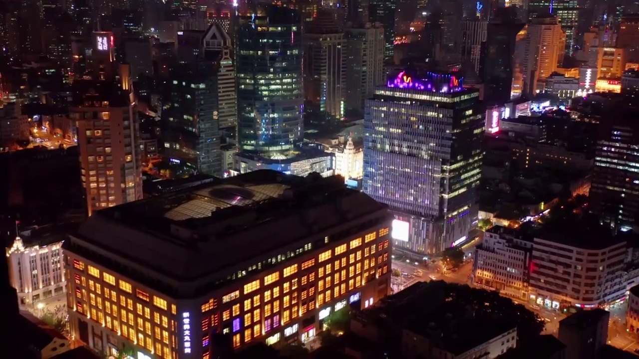 上海 地标 南京路 浦西 人民广场 夜景 航拍视角 4K视频素材