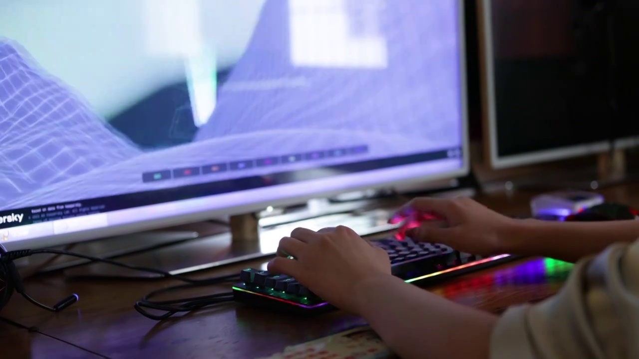 一名黑客在电脑前敲击键盘视频素材