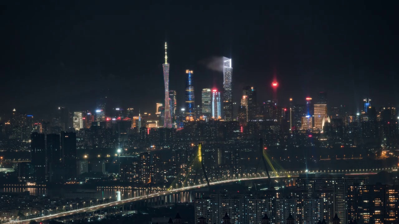 广州珠江新城与番禺大桥夜景视频素材