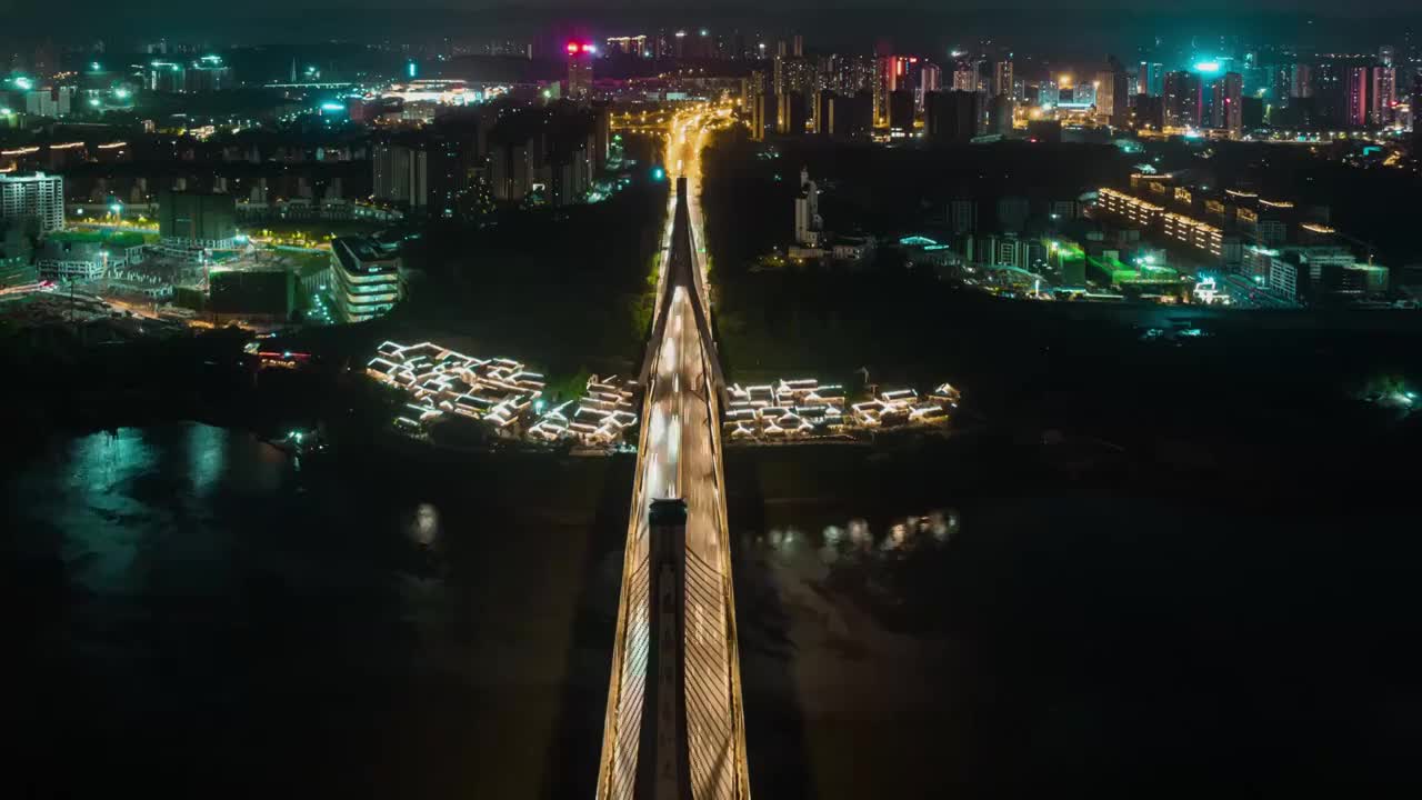 重庆马桑溪大桥夜景晚霞航拍延时视频素材