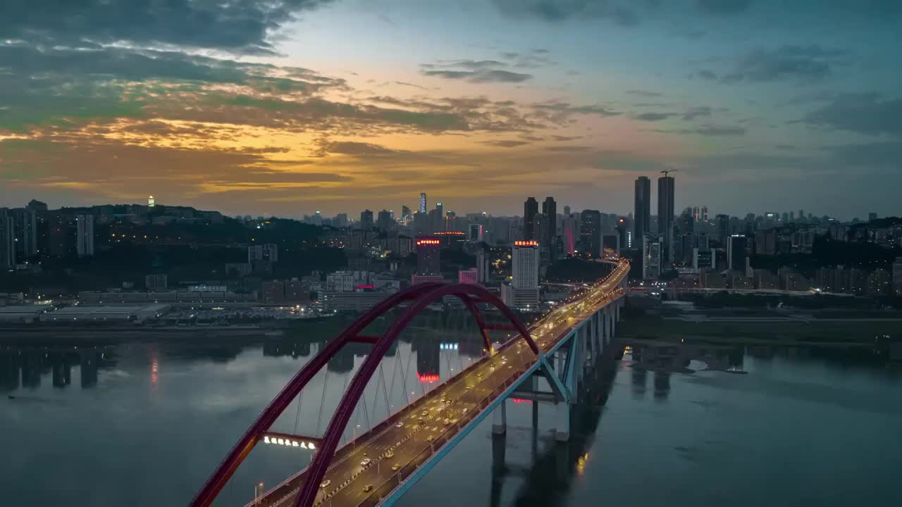 重庆菜园坝大桥日落晚霞航拍延时视频素材
