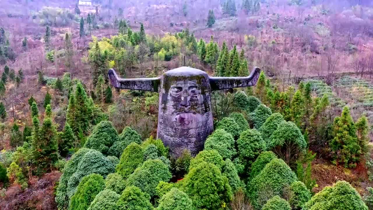 神农雕像航拍视频素材