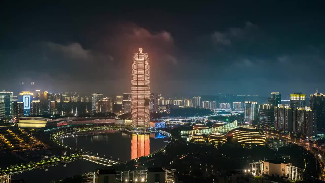 河南郑州东夜景航拍视频素材