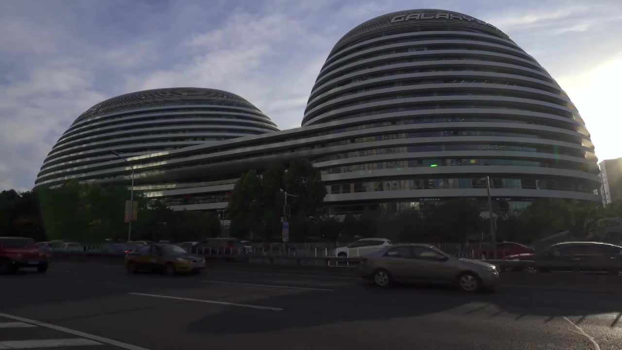 中国北京银河soho日落固定机位延时视频下载