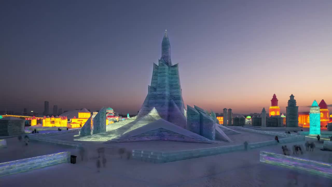 哈尔滨冰雪大世界延时视频素材