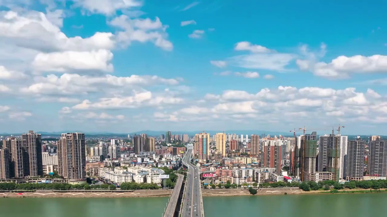 衡阳湘江大桥航拍延时摄影视频素材