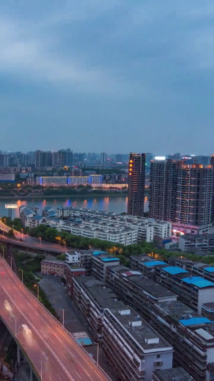 湖南衡阳湘江大桥日落夜景延时摄影视频下载