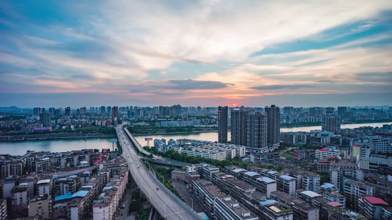衡阳湘江大桥航拍日转夜延时摄影视频素材