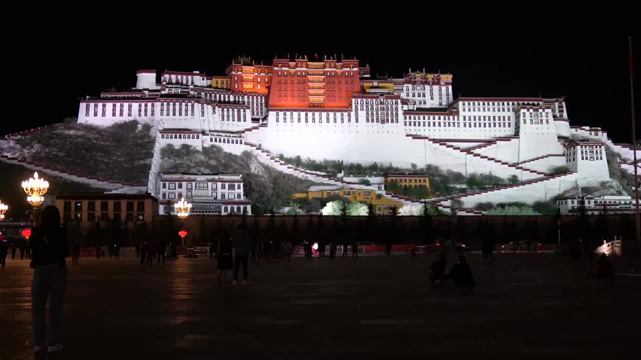 拉萨 布达拉宫 广场 夜景 西藏视频素材