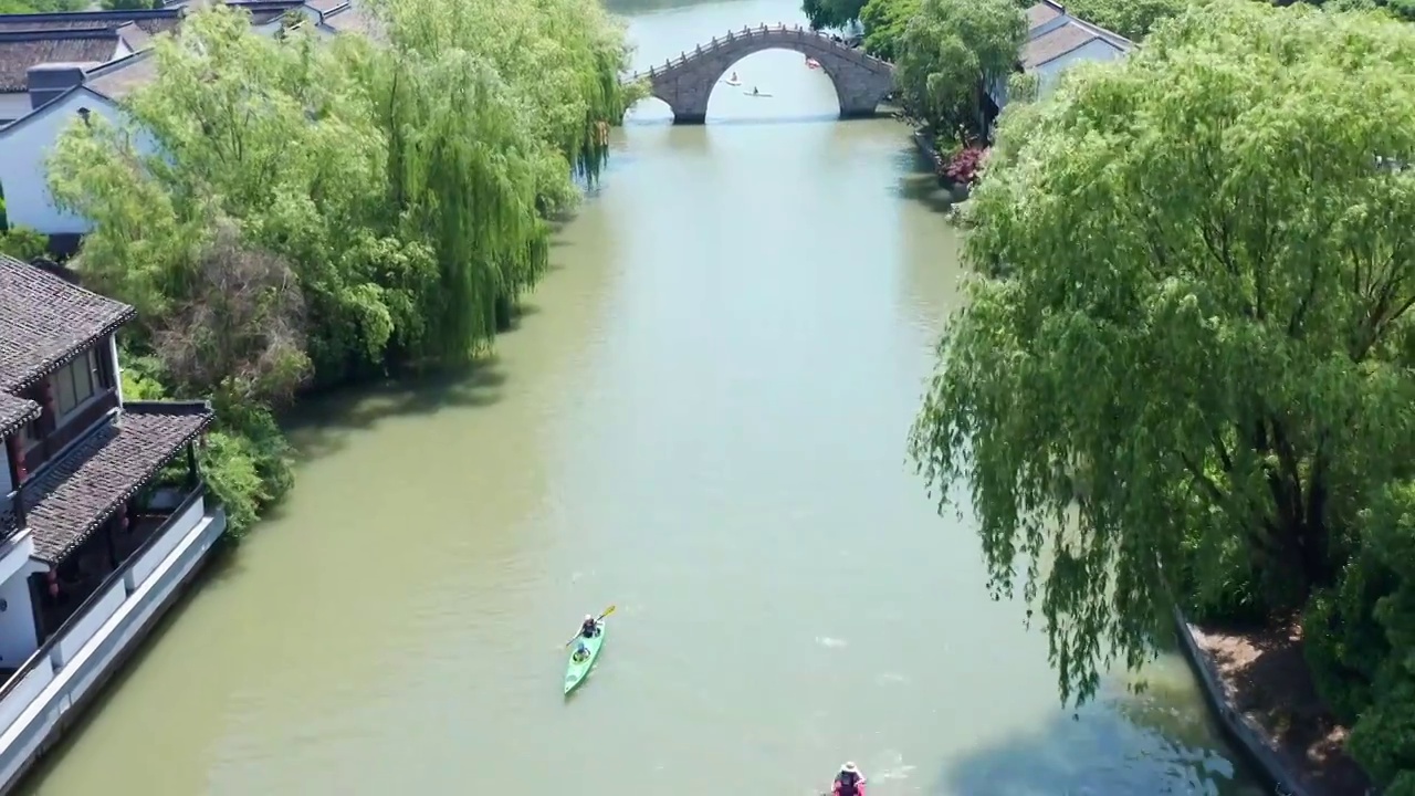 苏州园区斜塘老街航拍风景视频素材