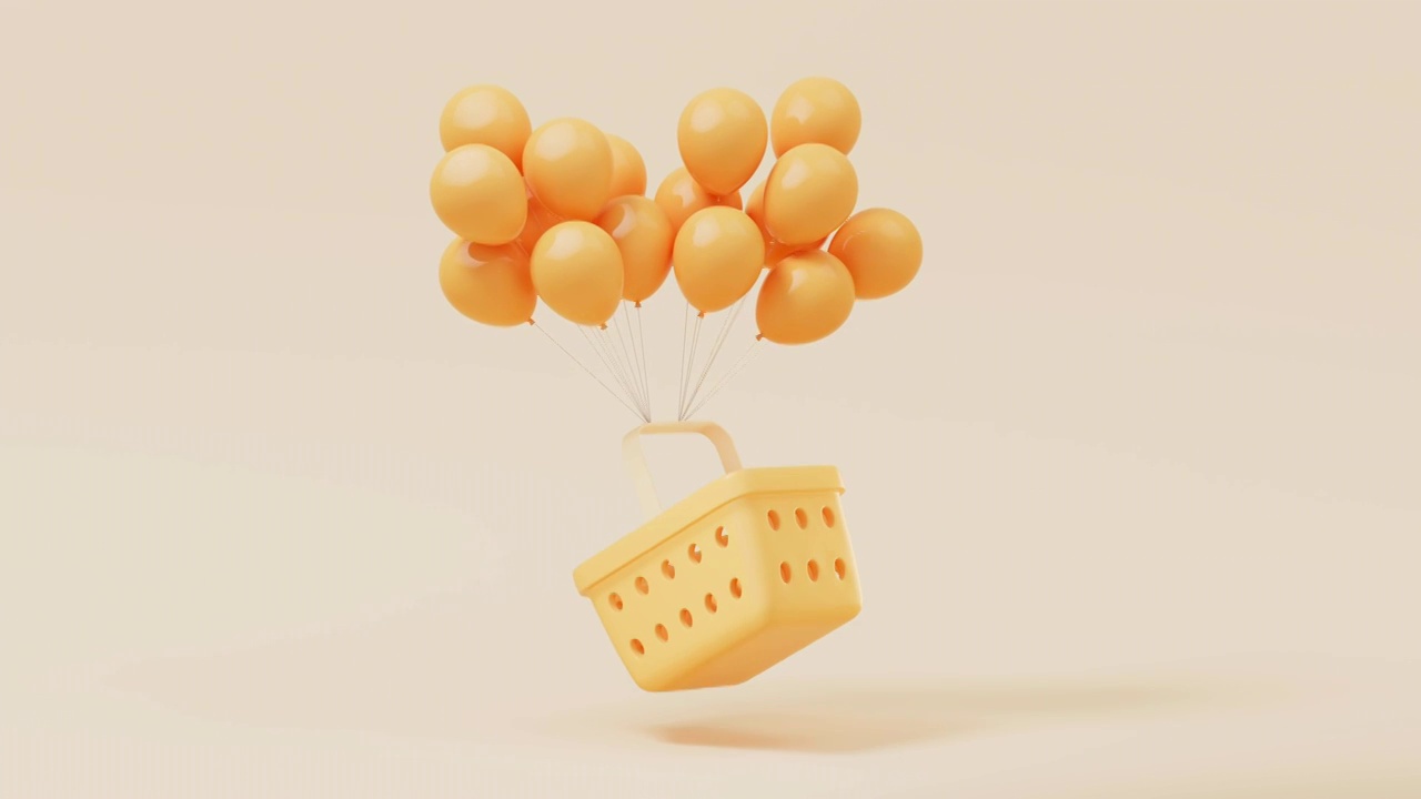 购物篮和气球循环动画3D渲染视频购买