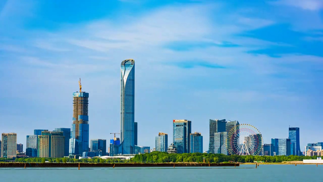 江苏苏州工业园区金鸡湖风景区城市风景天空延时摄影视频素材