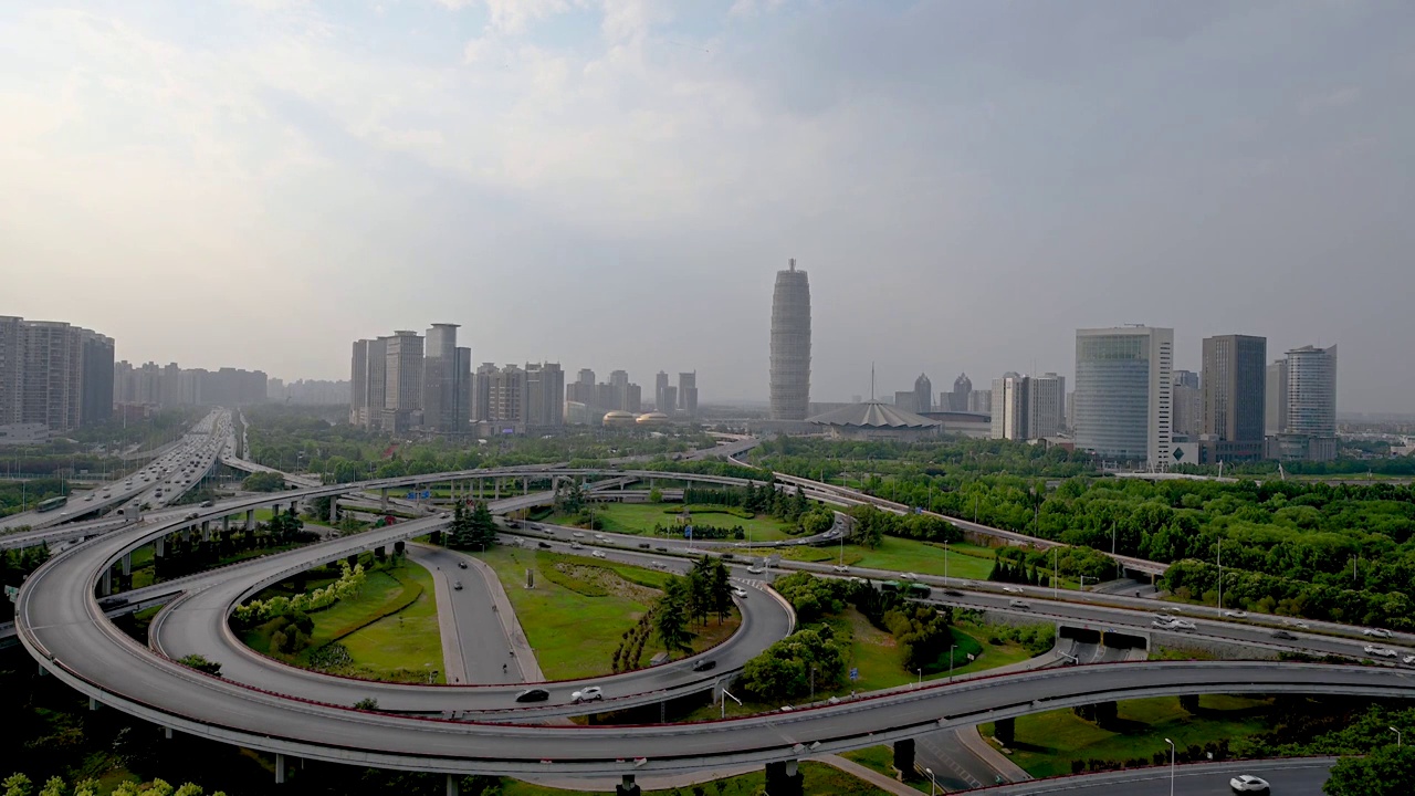 航拍中国河南郑州金水立交CBD城市风光视频素材