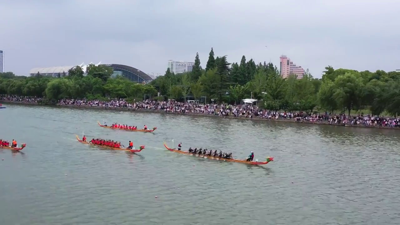 端午节南京玄武湖上的赛龙舟视频素材