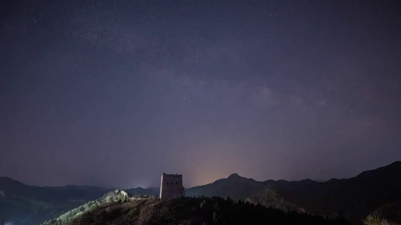 北京古北口长城星空视频素材